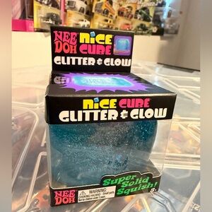 Nee Doh Needoh Nice Ice Cube Glitter Glow Blue Stress Sensory Fidget Toy Squeeze